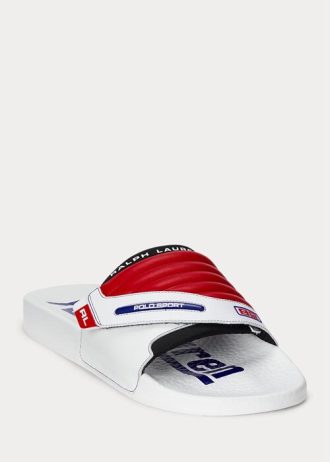 White / Red Men’s Ralph Lauren Color-Blocked Leather Moto Slippers White / Red Men’s Ralph Lauren Color-Blocked Leather Moto Slippers