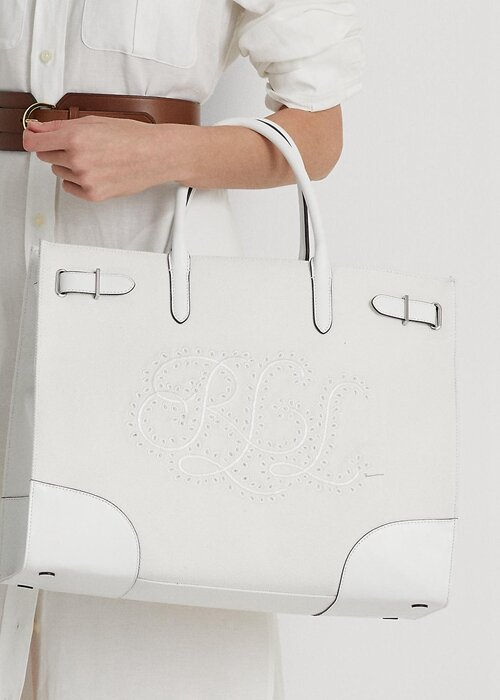 White/White Women’s Ralph Lauren Eyelet Canvas Large Devyn Tote Bags White/White Women’s Ralph Lauren Eyelet Canvas Large Devyn Tote Bags