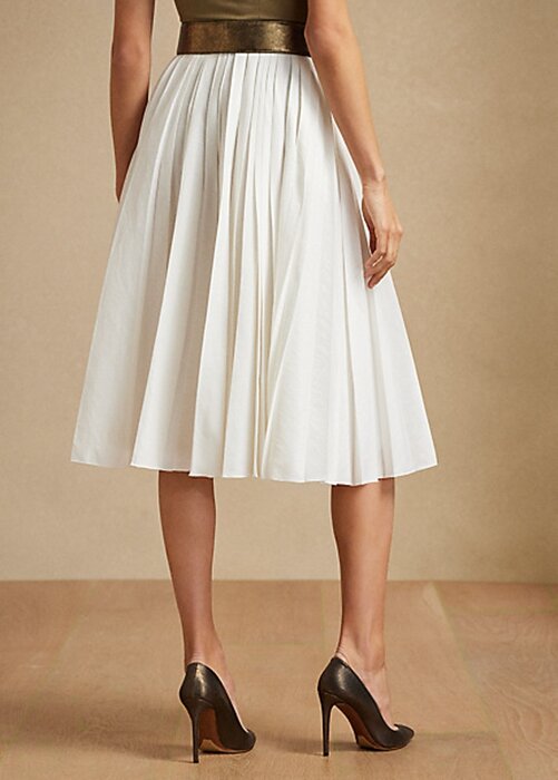 White Women’s Ralph Lauren Arnav Pleated Linen-Blend Skirts White Women’s Ralph Lauren Arnav Pleated Linen-Blend Skirts
