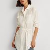 White Women’s Ralph Lauren Belted Linen   Shirts