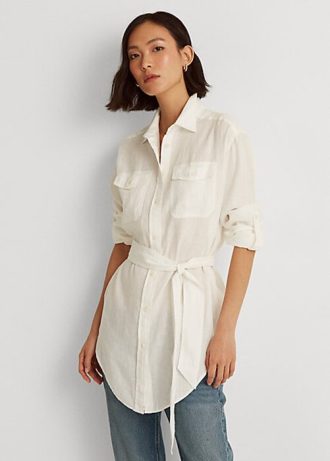 White Women’s Ralph Lauren Belted Linen   Shirts
