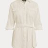 White Women’s Ralph Lauren Belted Linen   Shirts