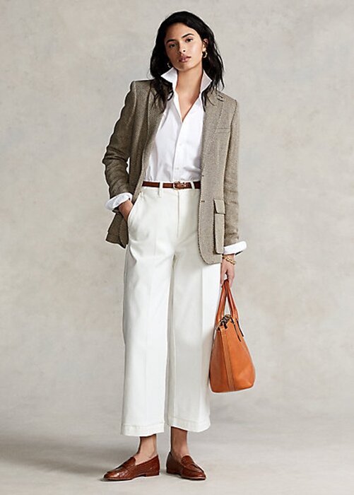 White Women’s Ralph Lauren Chino Wide-Leg Pants White Women’s Ralph Lauren Chino Wide-Leg Pants