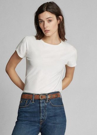 White Women’s Ralph Lauren Cotton Jersey Crewneck  T Shirts