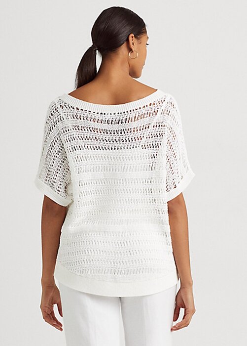 White Women’s Ralph Lauren Cotton Mesh Short-Sleeve Sweaters White Women’s Ralph Lauren Cotton Mesh Short-Sleeve Sweaters