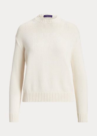 White Women’s Ralph Lauren Embellished RL Cotton-Blend Sweaters
