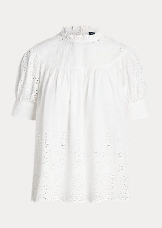White Women’s Ralph Lauren Eyelet-Embroidered Cotton Tops White Women’s Ralph Lauren Eyelet-Embroidered Cotton Tops