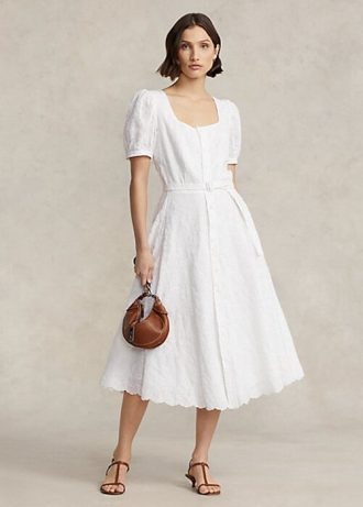 White Women’s Ralph Lauren Eyelet-Embroidered Linen Dress