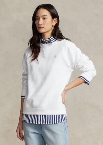 White Women’s Ralph Lauren Fleece Crewneck Pullover Sweatshirts