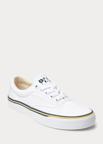 White Women’s Ralph Lauren Logo Cotton Canvas Sneakers White Women’s Ralph Lauren Logo Cotton Canvas Sneakers