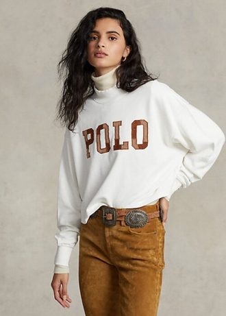White Women’s Ralph Lauren Logo Oversize Mockneck Cotton Sweatshirts