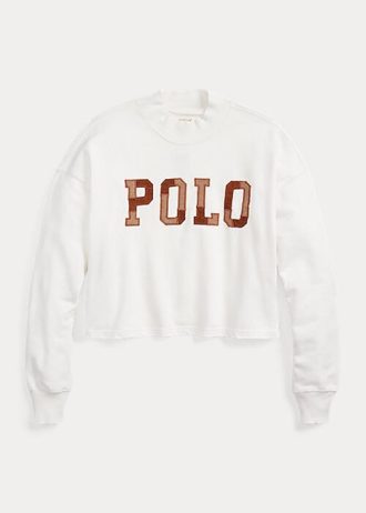 White Women’s Ralph Lauren Logo Oversize Mockneck Cotton Sweatshirts