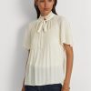 White Women’s Ralph Lauren Pleated Georgette   Tops