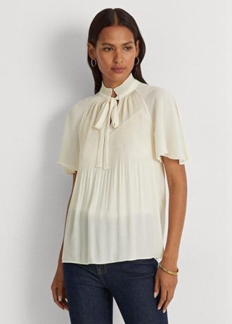 White Women’s Ralph Lauren Pleated Georgette   Tops