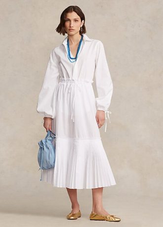 White Women’s Ralph Lauren Pleated-Hem Drawstring A-Line Skirts White Women’s Ralph Lauren Pleated-Hem Drawstring A-Line Skirts