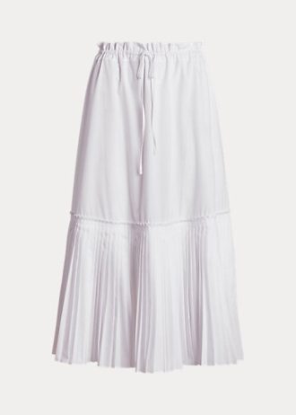 White Women’s Ralph Lauren Pleated-Hem Drawstring A-Line Skirts White Women’s Ralph Lauren Pleated-Hem Drawstring A-Line Skirts