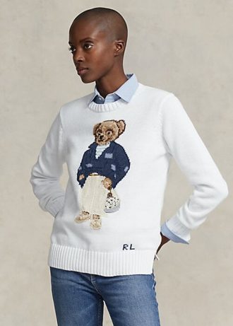 White Women’s Ralph Lauren Polo Bear Cotton-Blend Sweaters