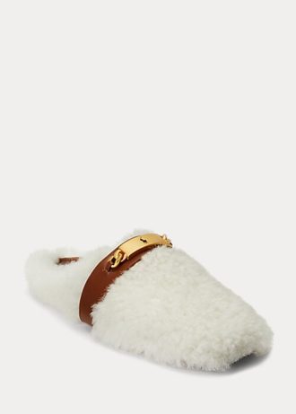 White Women’s Ralph Lauren Polo ID Shearling Flat Shoes