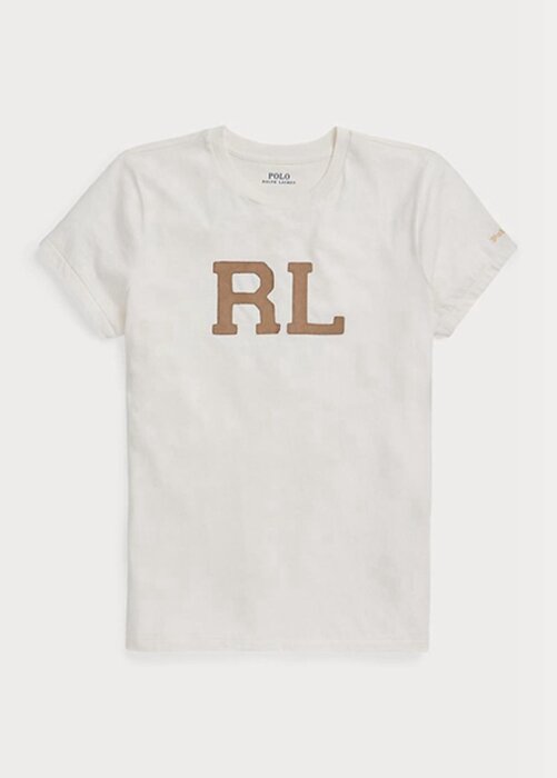 White Women’s Ralph Lauren Rl-suede-applique Jersey T Shirts White Women’s Ralph Lauren Rl-suede-applique Jersey T Shirts