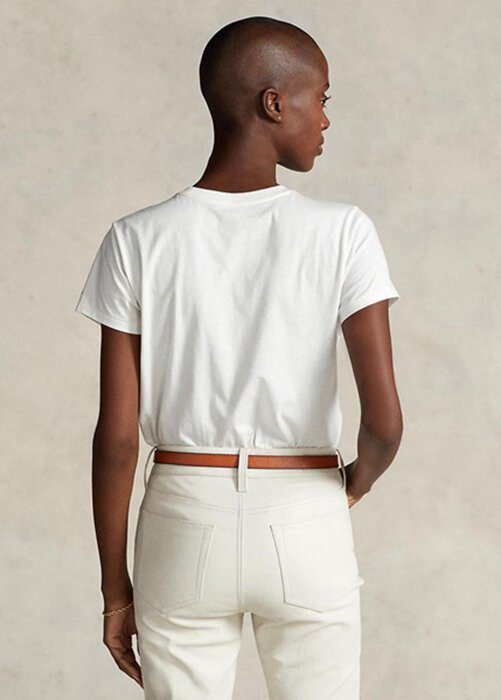 White Women’s Ralph Lauren Rl-suede-applique Jersey T Shirts White Women’s Ralph Lauren Rl-suede-applique Jersey T Shirts