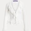 White Women’s Ralph Lauren Ruffle-Trim Cardigan Sweaters White Women’s Ralph Lauren Ruffle-Trim Cardigan Sweaters