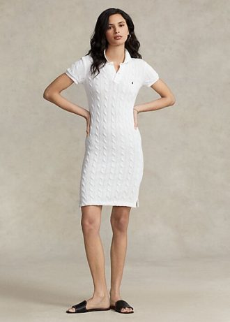White Women’s Ralph Lauren Skinny Fit Cable Cotton Dress