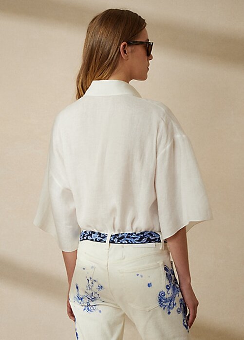 White Women’s Ralph Lauren Soloman Linen Blouse Shirts White Women’s Ralph Lauren Soloman Linen Blouse Shirts