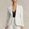 White Women’s Ralph Lauren Striped Linen Jacquard Blazers White Women’s Ralph Lauren Striped Linen Jacquard Blazers