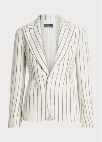 White Women’s Ralph Lauren Striped Linen Jacquard  Blazers