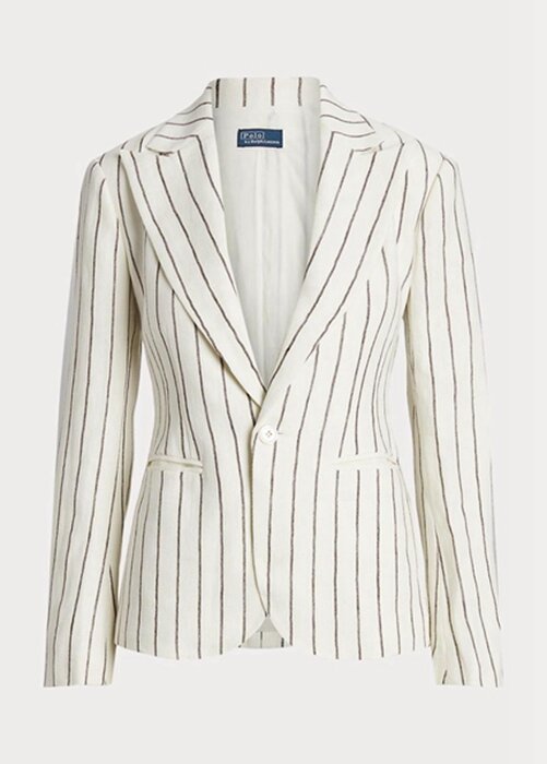White Women’s Ralph Lauren Striped Linen Jacquard Blazers White Women’s Ralph Lauren Striped Linen Jacquard Blazers