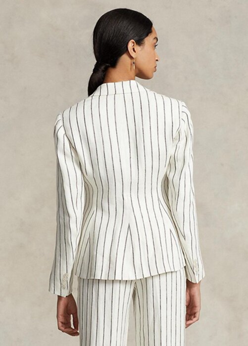 White Women’s Ralph Lauren Striped Linen Jacquard Blazers White Women’s Ralph Lauren Striped Linen Jacquard Blazers