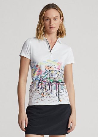 White Women’s Ralph Lauren Tailored Fit French Quarter-Motif Polo Shirts