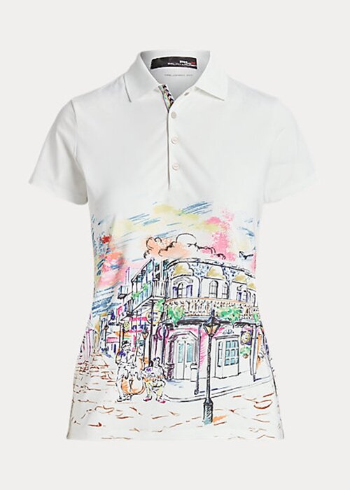 White Women’s Ralph Lauren Tailored Fit French Quarter-Motif Polo Shirts White Women’s Ralph Lauren Tailored Fit French Quarter-Motif Polo Shirts