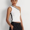 White Women’s Ralph Lauren Two-Tone One-Shoulder Cropped Sweaters White Women’s Ralph Lauren Two-Tone One-Shoulder Cropped Sweaters