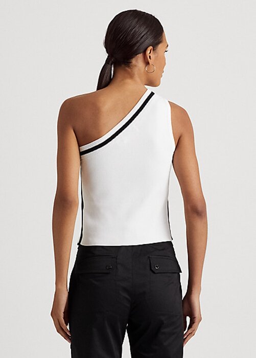 White Women’s Ralph Lauren Two-Tone One-Shoulder Cropped Sweaters White Women’s Ralph Lauren Two-Tone One-Shoulder Cropped Sweaters