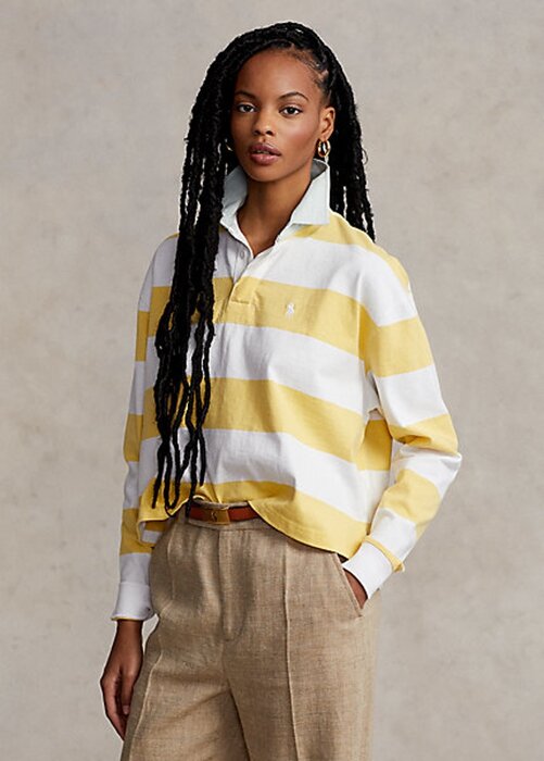 Yellow Women’s Ralph Lauren Striped Cropped Jersey Rugby Shirts Yellow Women’s Ralph Lauren Striped Cropped Jersey Rugby Shirts