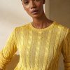 Yellow Women’s Ralph Lauren Cable-Knit Silk Crewneck Sweaters