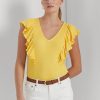 Yellow Women’s Ralph Lauren Ruffle-trim Rib-knit T Shirts Yellow Women’s Ralph Lauren Ruffle-trim Rib-knit T Shirts