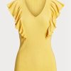 Yellow Women’s Ralph Lauren Ruffle-trim Rib-knit T Shirts Yellow Women’s Ralph Lauren Ruffle-trim Rib-knit T Shirts