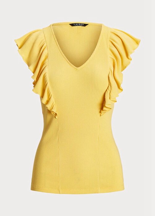 Yellow Women’s Ralph Lauren Ruffle-trim Rib-knit T Shirts Yellow Women’s Ralph Lauren Ruffle-trim Rib-knit T Shirts
