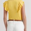 Yellow Women’s Ralph Lauren Ruffle-trim Rib-knit T Shirts Yellow Women’s Ralph Lauren Ruffle-trim Rib-knit T Shirts