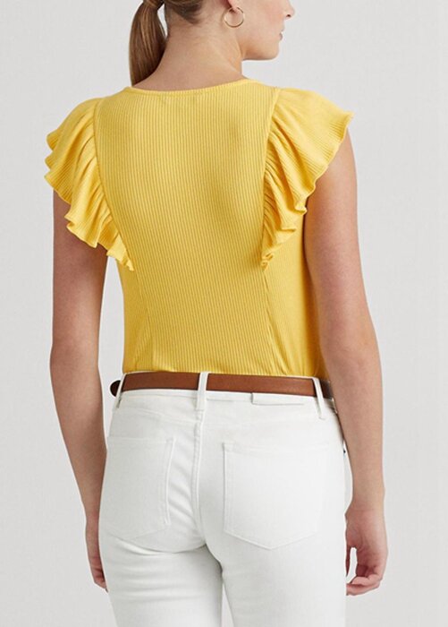 Yellow Women’s Ralph Lauren Ruffle-trim Rib-knit T Shirts Yellow Women’s Ralph Lauren Ruffle-trim Rib-knit T Shirts