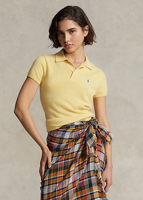 Yellow Women’s Ralph Lauren Slim Fit Cashmere Polo Shirts Yellow Women’s Ralph Lauren Slim Fit Cashmere Polo Shirts